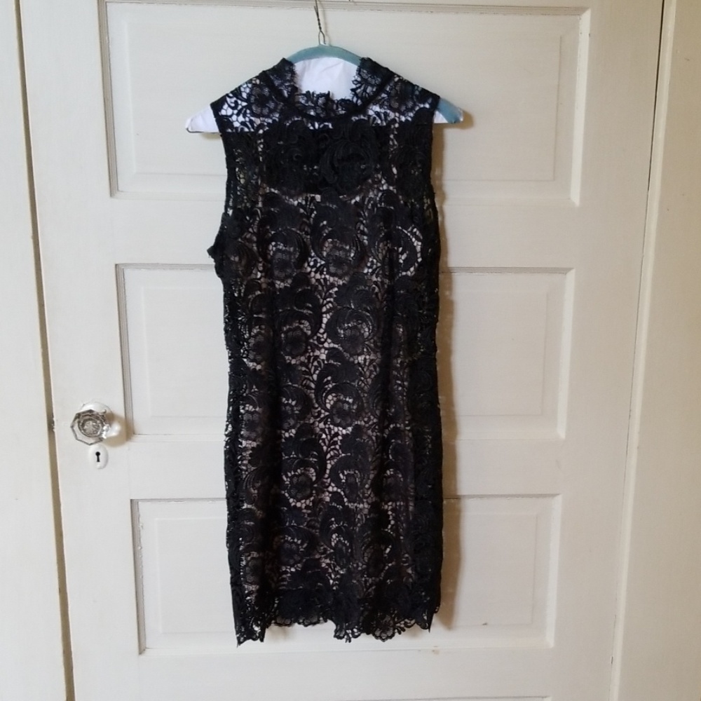 Black and nude illusion cocktail dress